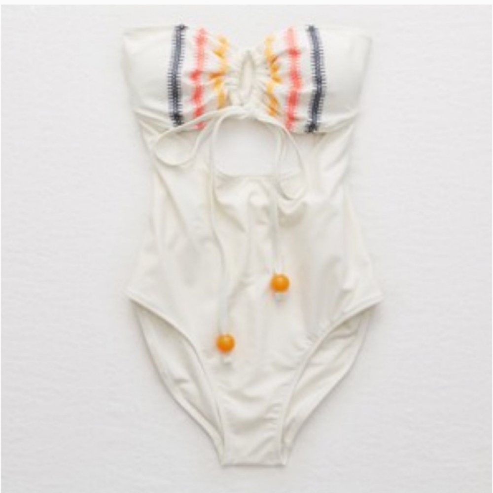 Aerie Multi Way Full Coverage One Piece Swimsuit  Sz Large White